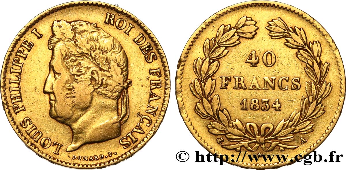 40 francs or Louis-Philippe 1834 Paris F.546/6 TB+ 