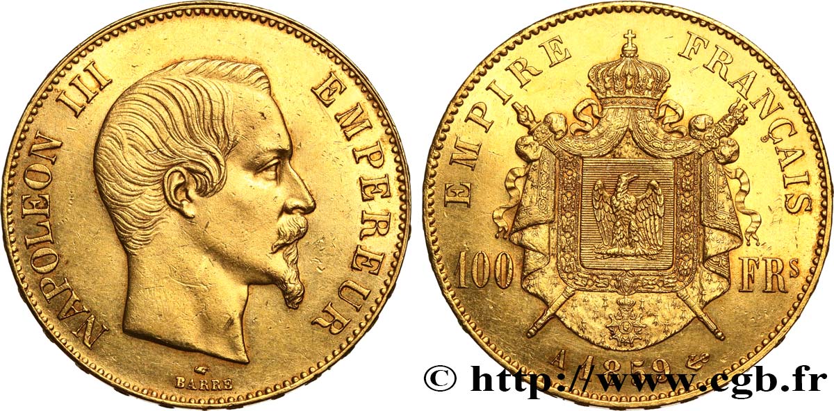 100 francs or Napoléon III, tête nue 1859 Paris F.550/7 SUP60 