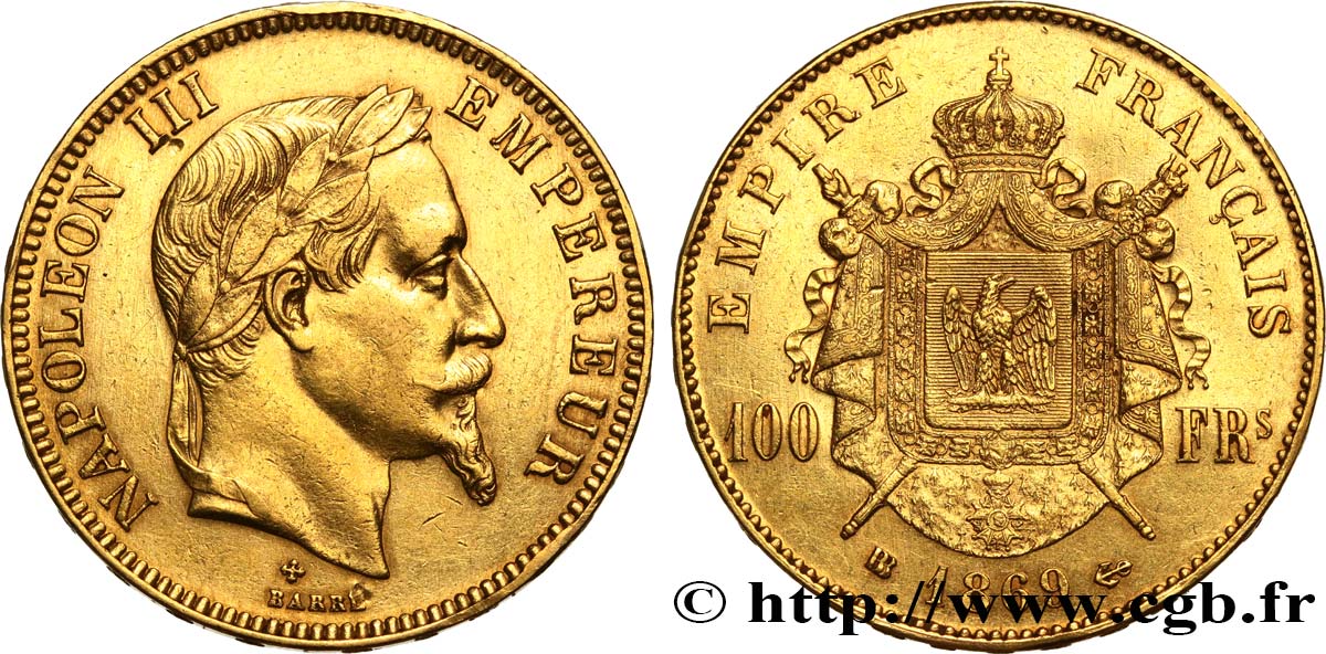 100 francs or Napoléon III, tête laurée 1869 Strasbourg F.551/13 VZ 