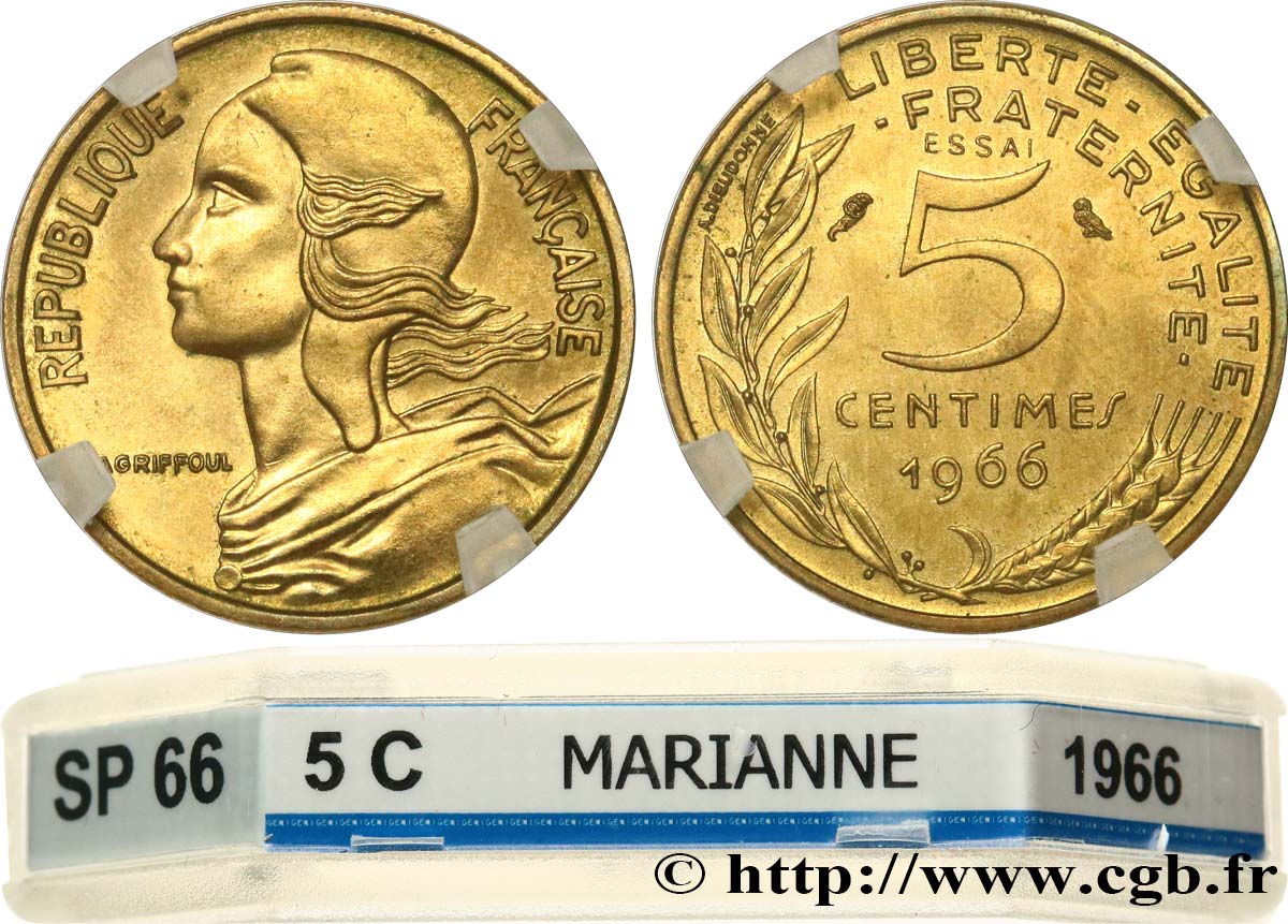 Essai de 5 centimes Marianne 1966 Paris F.125/1 MS66 GENI