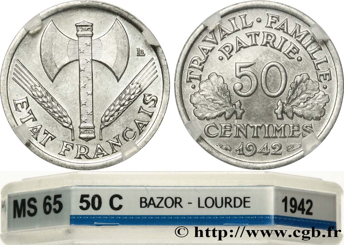 50 centimes Francisque, lourde 1942 Paris F.195/3 ST65 GENI