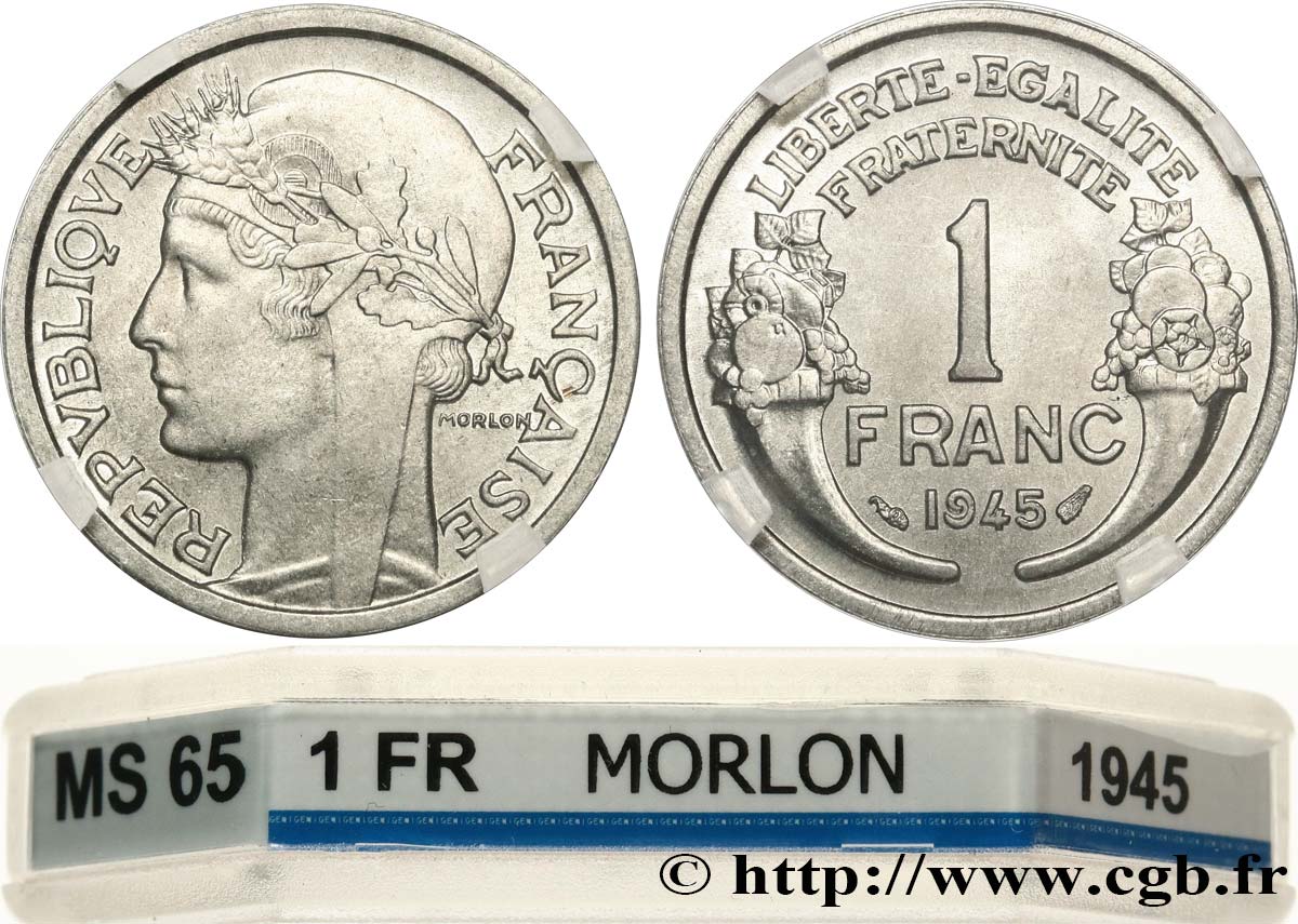 1 franc Morlon, légère 1945  F.221/6 MS65 GENI