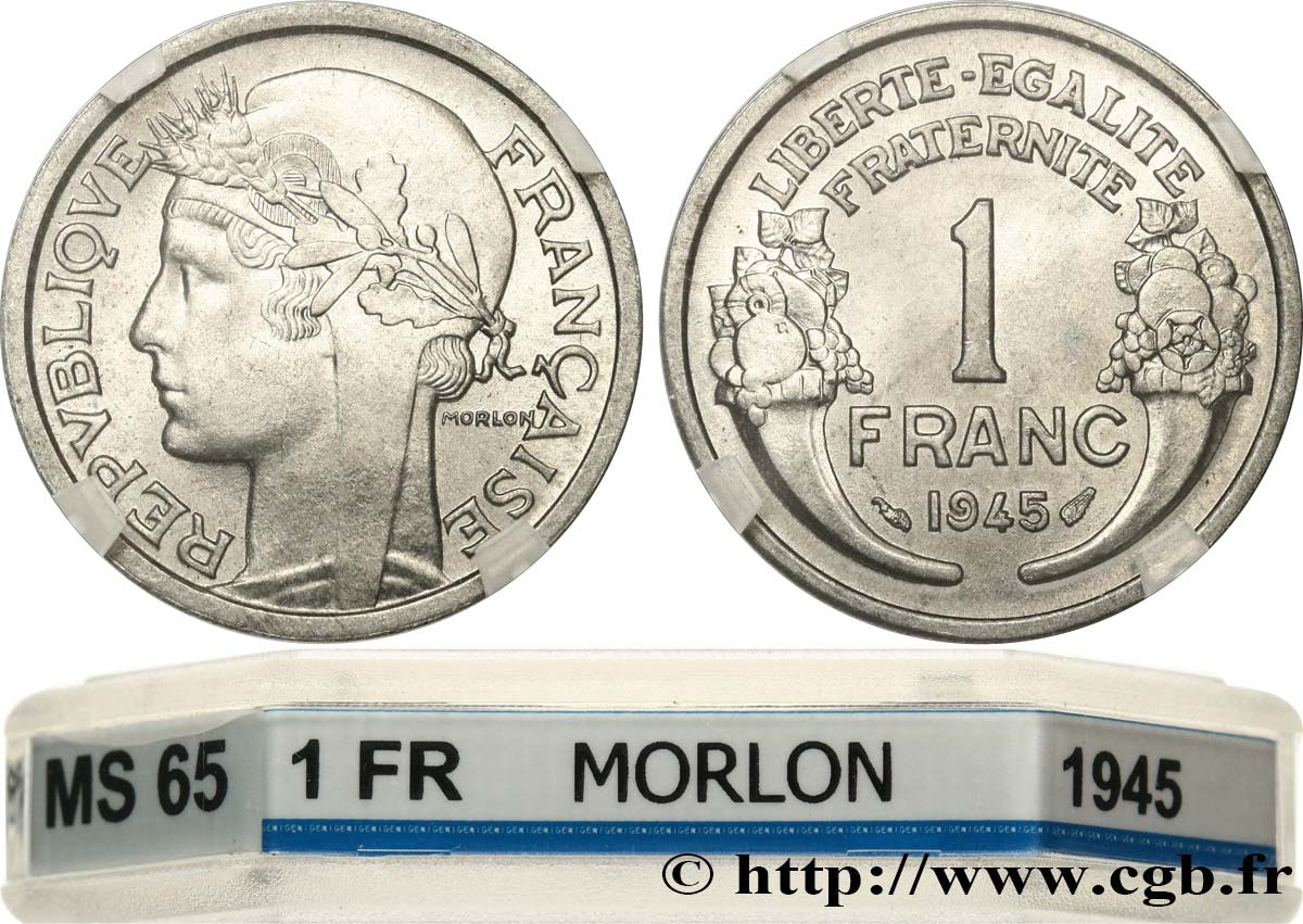 1 franc Morlon, légère 1945  F.221/6 MS65 GENI