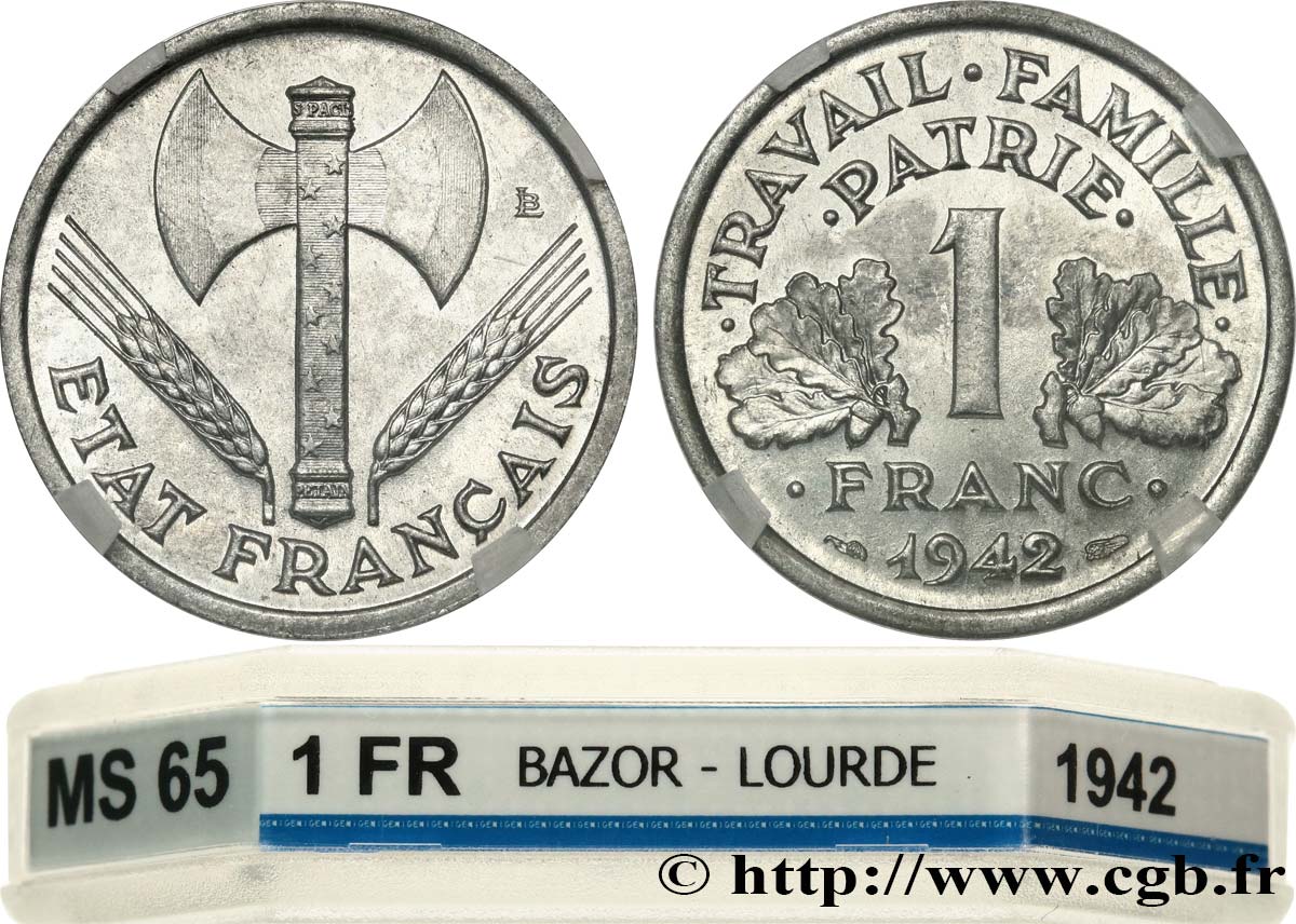 1 franc Francisque, lourde 1942 Paris F.222/2 FDC65 GENI