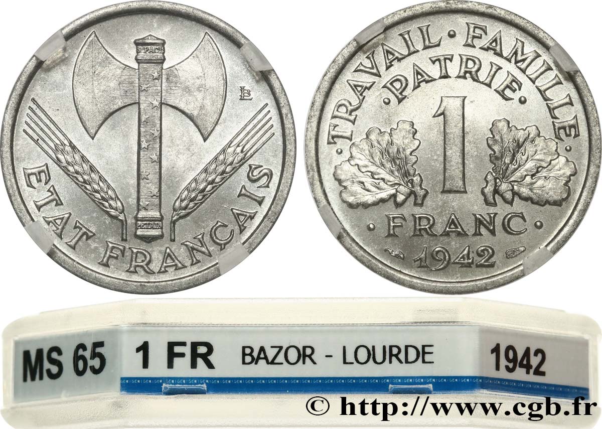 1 franc Francisque, lourde 1942 Paris F.222/3 FDC65 GENI