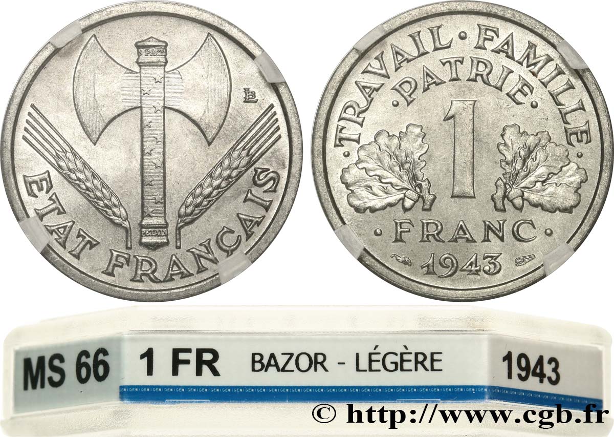 1 franc Francisque, légère 1943  F.223/3 ST66 GENI