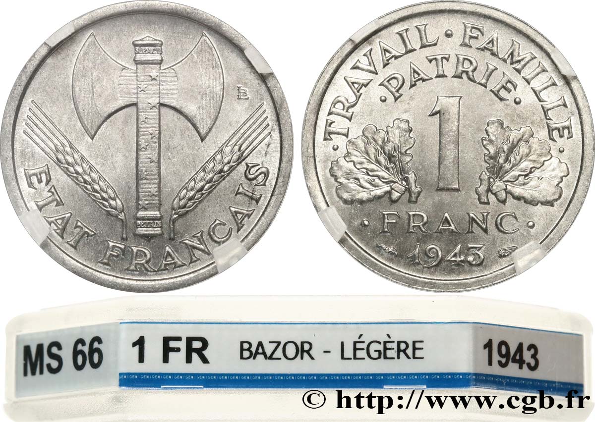 1 franc Francisque, légère 1943  F.223/3 FDC66 GENI