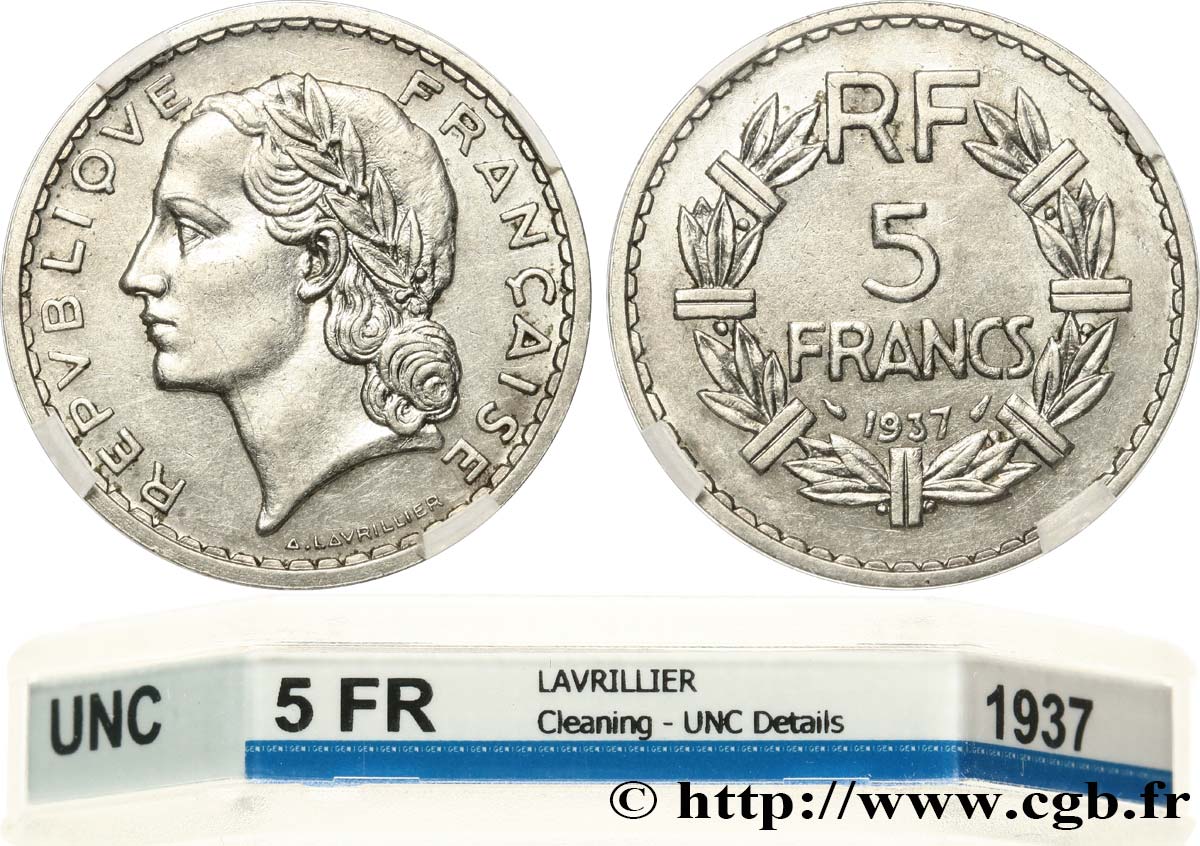 5 francs Lavrillier, nickel 1937  F.336/6 SPL GENI