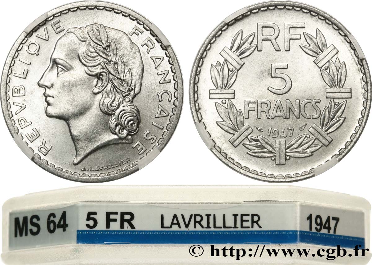 5 francs Lavrillier, aluminium 1947  F.339/9 fST64 GENI