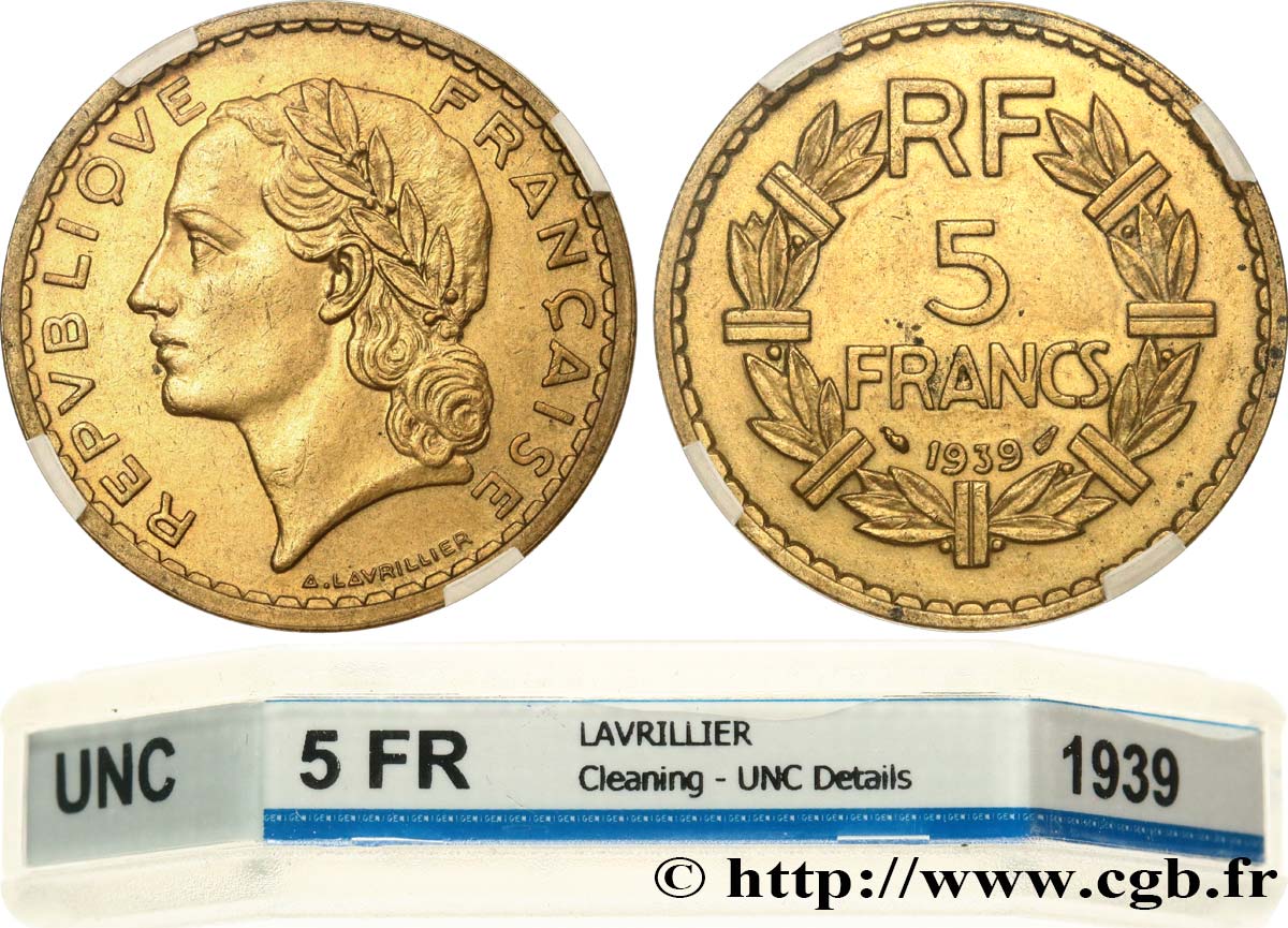 5 francs Lavrillier, bronze-aluminium 1939  F.337/3 SUP+ GENI