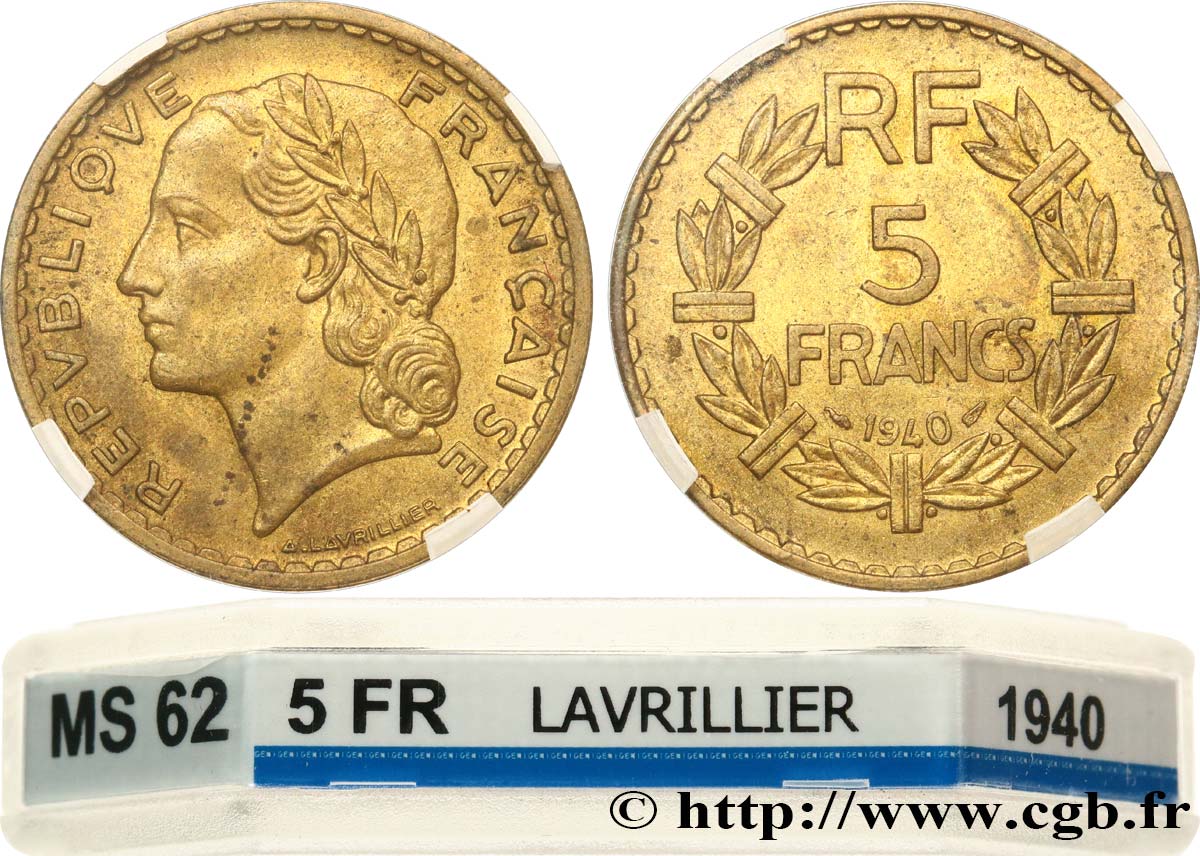 5 francs Lavrillier, bronze-aluminium 1940  F.337/4 SPL62 GENI
