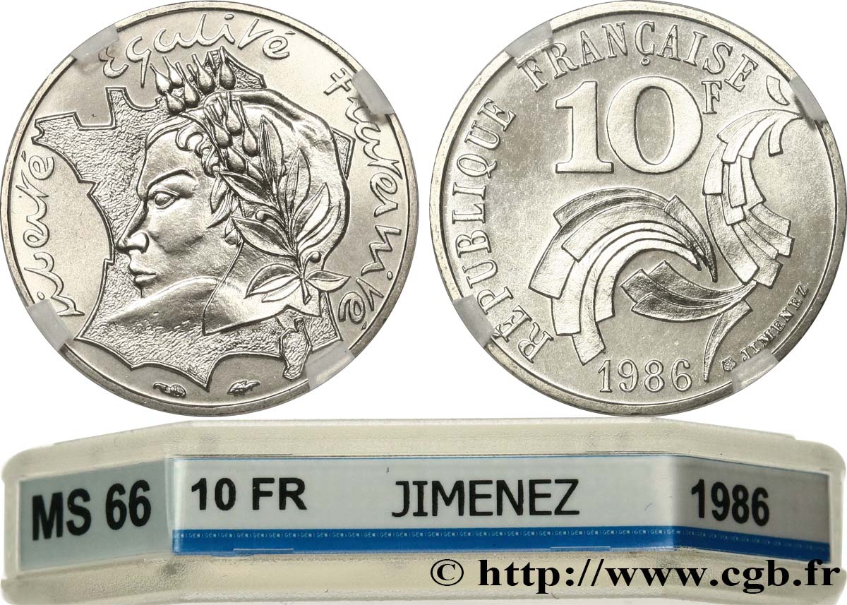 10 francs Jimenez 1986  F.373/2 MS66 GENI