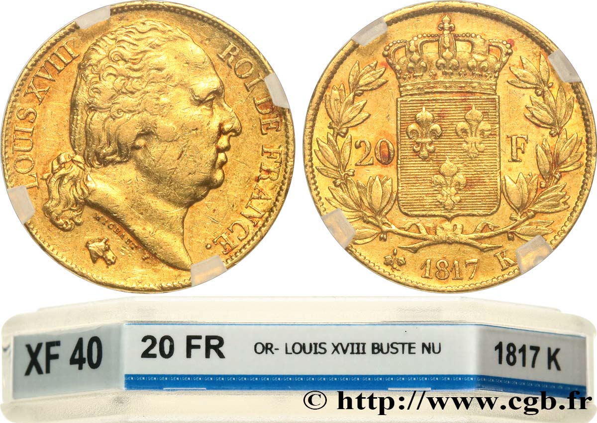 20 francs or Louis XVIII, tête nue 1817 Bordeaux F.519/6 TTB40 GENI