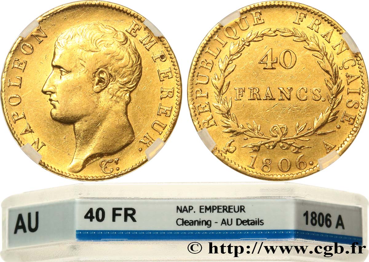 40 francs or Napoléon tête nue, Calendrier grégorien 1806 Paris F.538/1 AU GENI