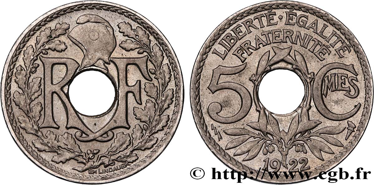 5 centimes Lindauer, petit module 1922 Poissy F.122/5 SPL64 