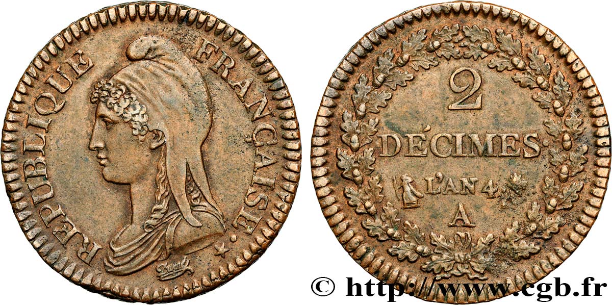 2 décimes Dupré 1796 Paris F.145/1 EBC55 