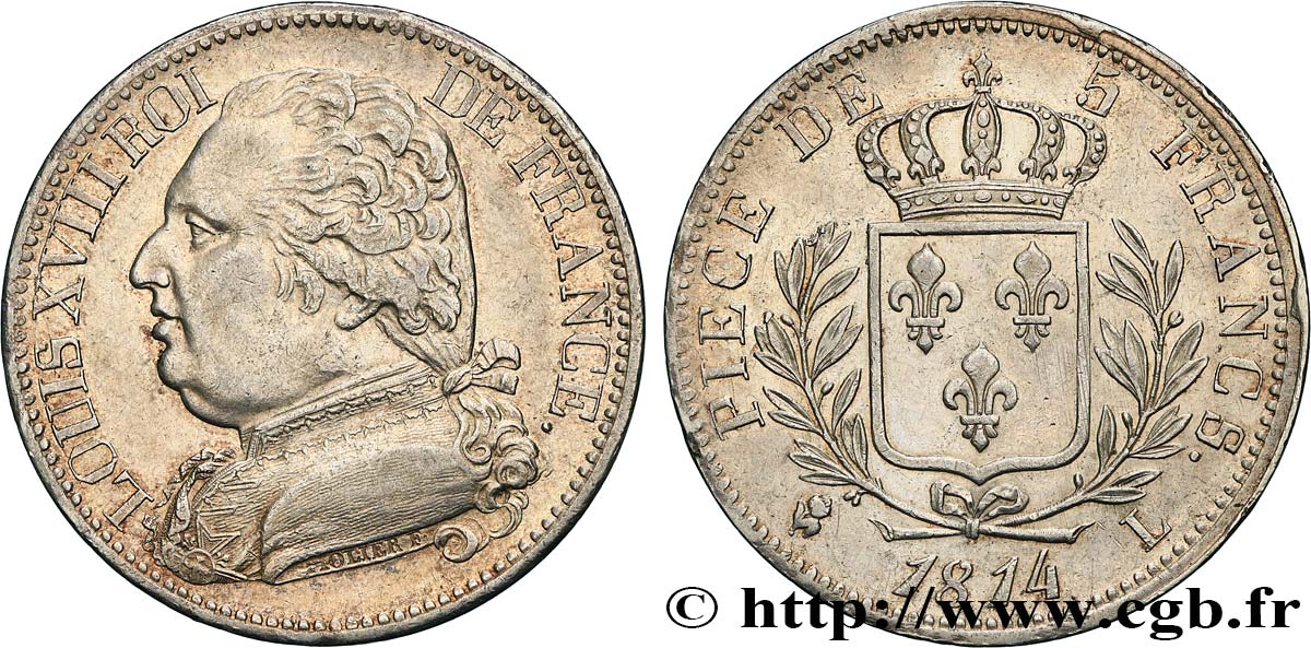 5 francs Louis XVIII, buste habillé 1814 Bayonne F.308/8 VZ 