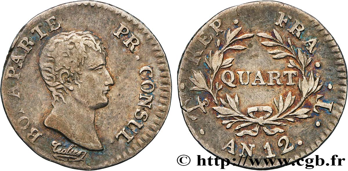 Quart (de franc) Bonaparte Premier Consul 1804 Nantes F.157/10 TTB 
