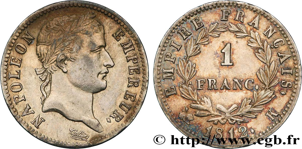 1 franc Napoléon Ier tête laurée, Empire français 1812 Bordeaux F.205/48 AU 