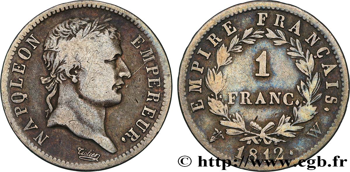 1 franc Napoléon Ier tête laurée, Empire français 1812 Lille F.205/56 TB30 