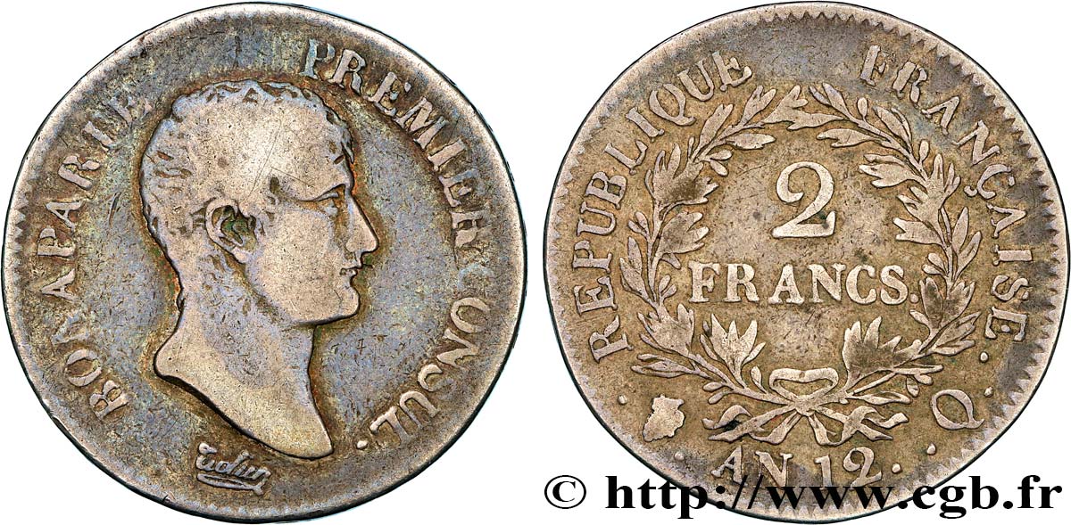 2 francs Bonaparte Premier Consul 1804 Perpignan F.250/11 MB30 