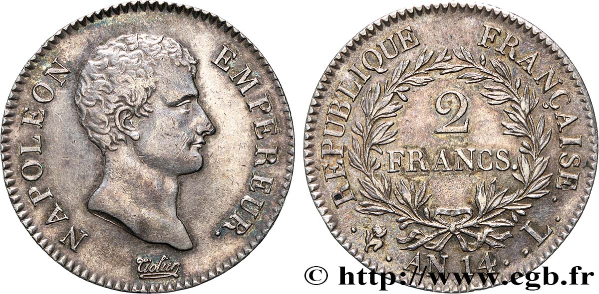 2 francs Napoléon Empereur, Calendrier révolutionnaire 1805 Bayonne F.251/32 AU 
