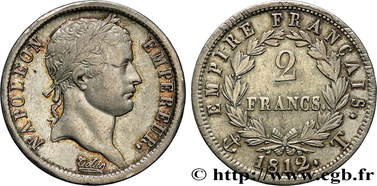 2 francs Napoléon Ier tête laurée, Empire français 1812 Nantes F.255/49 XF45 