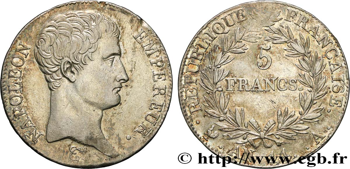 5 francs Napoléon Empereur, Calendrier révolutionnaire 1805 Paris F.303/19 AU53 
