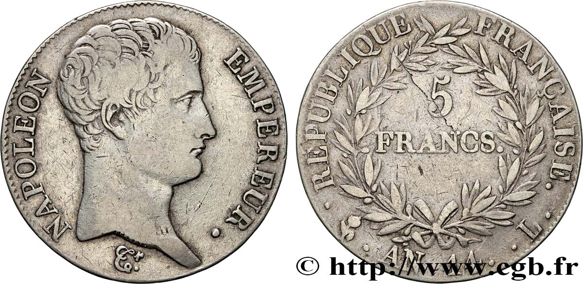5 francs Napoléon Empereur, Calendrier révolutionnaire 1805 Bayonne F.303/25 TB25 
