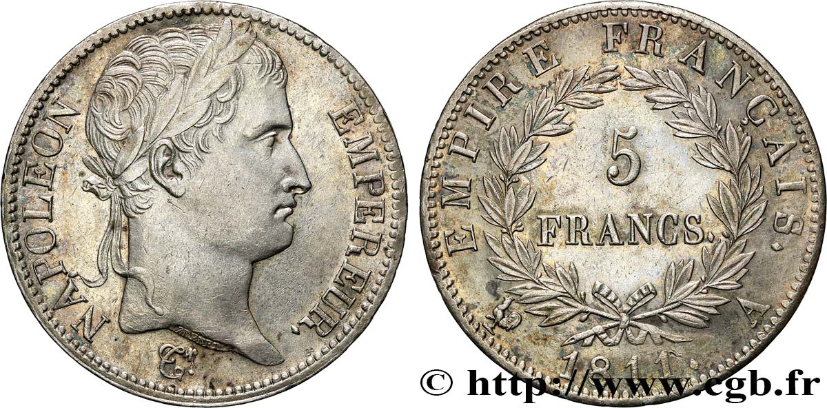 5 francs Napoléon Empereur, Empire français 1811 Paris F.307/27 AU58 