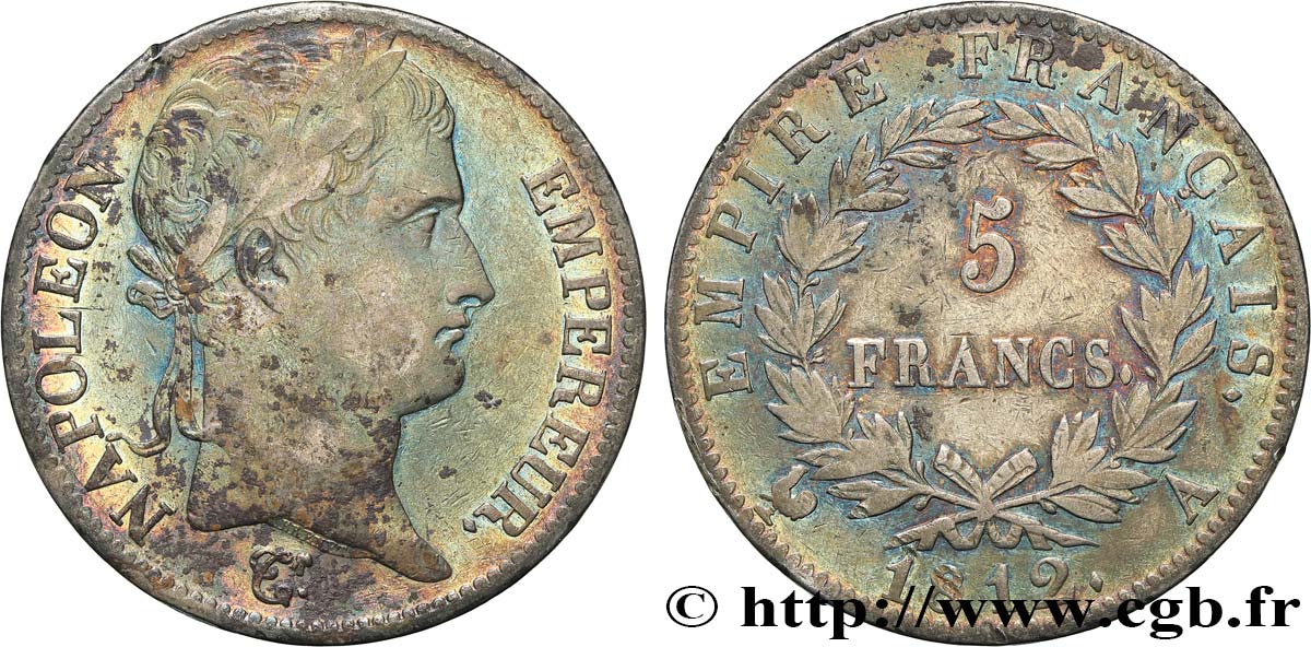 5 francs Napoléon Empereur, Empire français 1812 Paris F.307/41 TB+ 