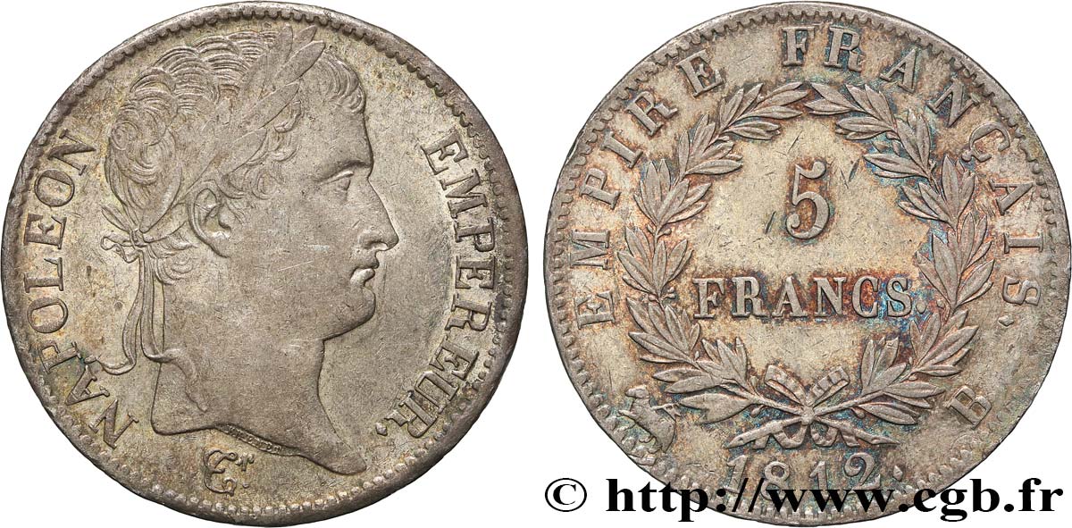5 francs Napoléon Empereur, Empire français 1812 Rouen F.307/42 AU53 