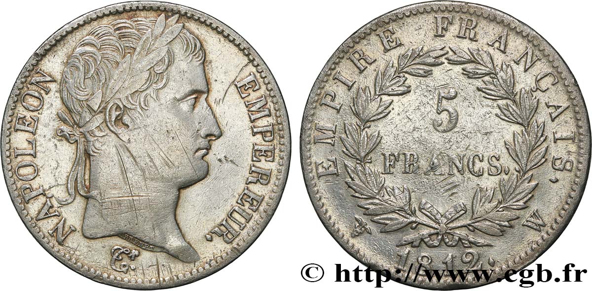 5 francs Napoléon Empereur, Empire français 1812 Lille F.307/57 VF 
