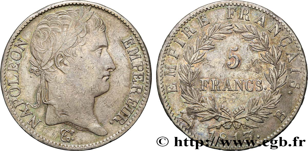 5 francs Napoléon Empereur, Empire français 1813 Rouen F.307/59 MBC45 
