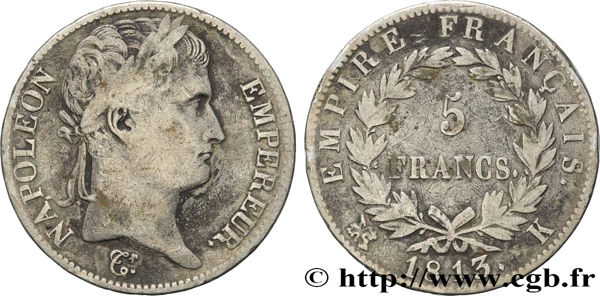 5 francs Napoléon Empereur, Empire français 1813 Bordeaux F.307/66 TB20 