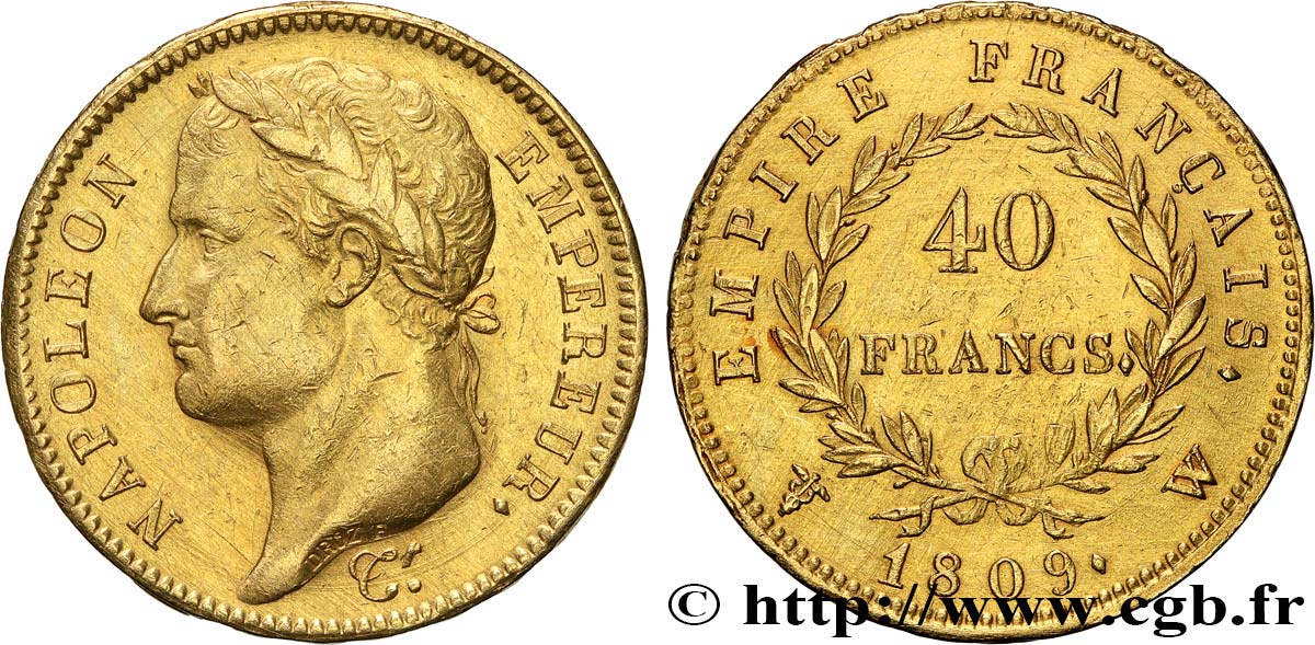40 francs or Napoléon tête laurée, Empire français 1809 Lille F.541/3 q.SPL 