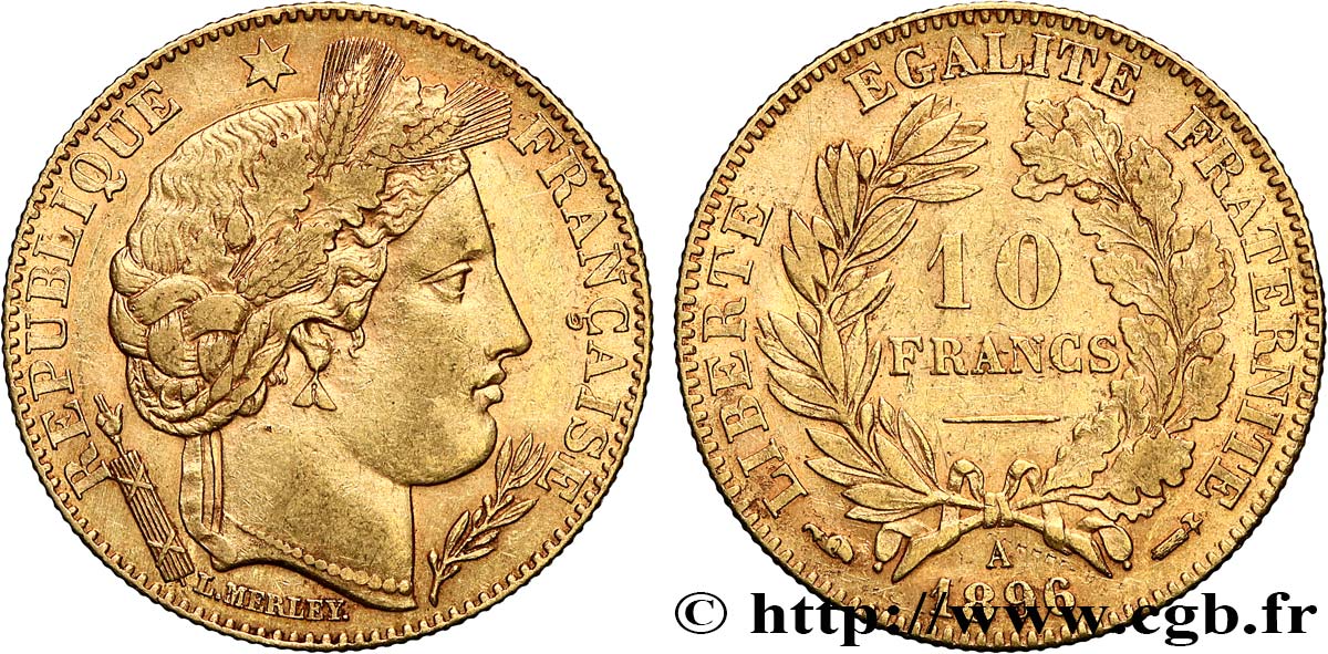 10 francs or Cérès, Troisième République 1896 Paris F.508/4 MBC45 