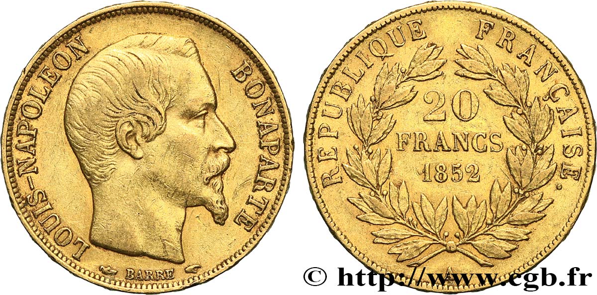 20 francs or Louis-Napoléon 1852 Paris F.530/1 AU50 