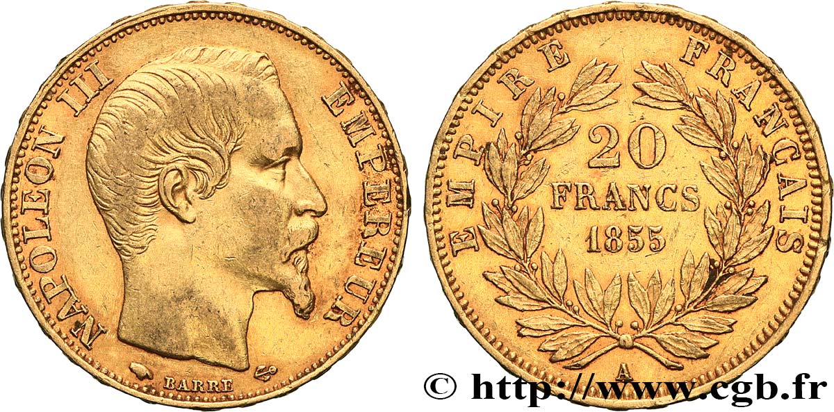20 francs or Napoléon III, tête nue 1855 Paris F.531/4 SS45 
