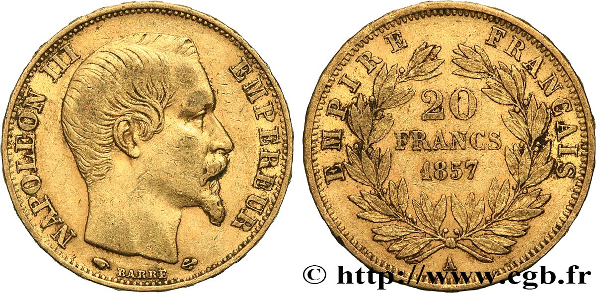 20 francs or Napoléon III, tête nue 1857 Paris F.531/12 BB45 