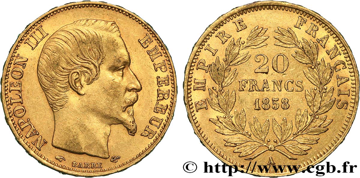 20 francs or Napoléon III, tête nue 1858 Paris F.531/13 TTB53 