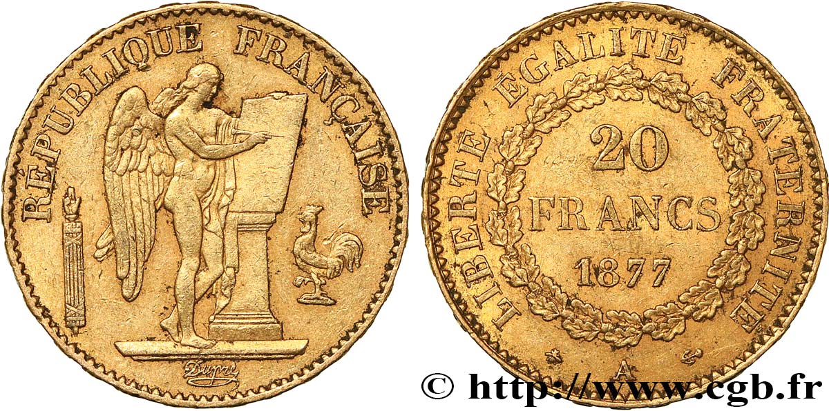 20 francs or Génie, Troisième République 1877 Paris F.533/5 TTB45 