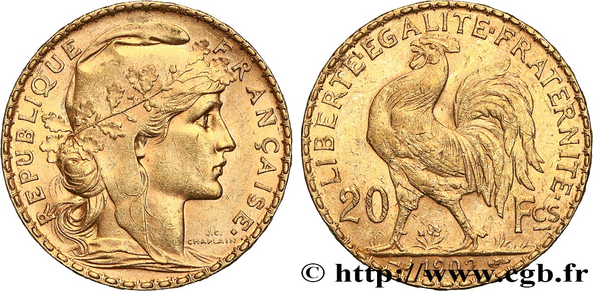20 francs or Coq, Dieu protège la France 1902 Paris F.534/7 AU 