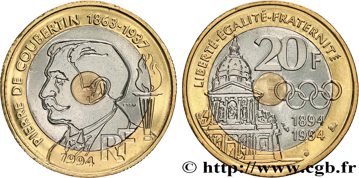 Essai de 20 francs Pierre de Coubertin 1994 Pessac F.405/1 FDC 