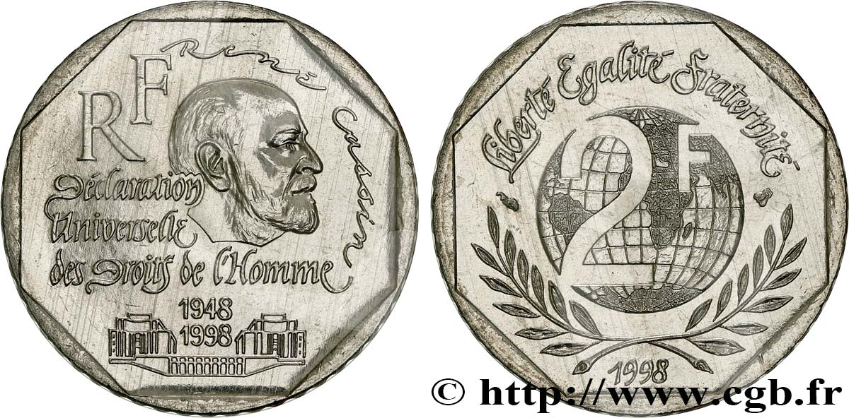 2 francs René Cassin, Brillant Universel 1998  F.276/2 FDC 