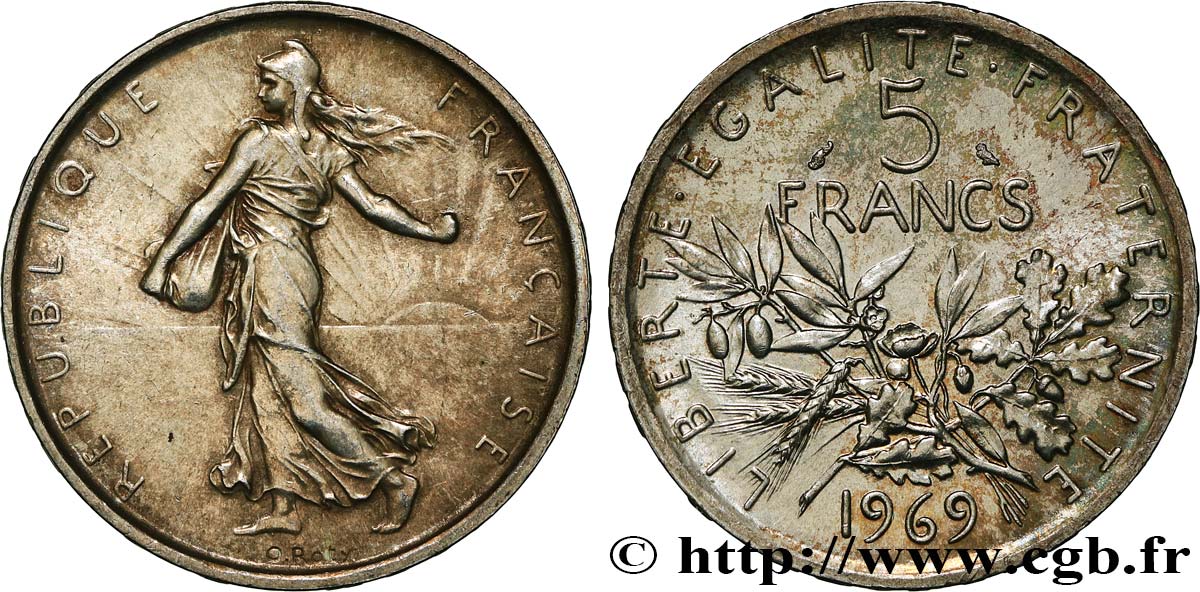 5 francs Semeuse, argent 1969 Paris F.340/13 VZ 