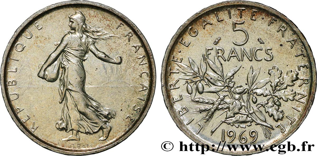 5 francs Semeuse, argent 1969 Paris F.340/13 VZ 