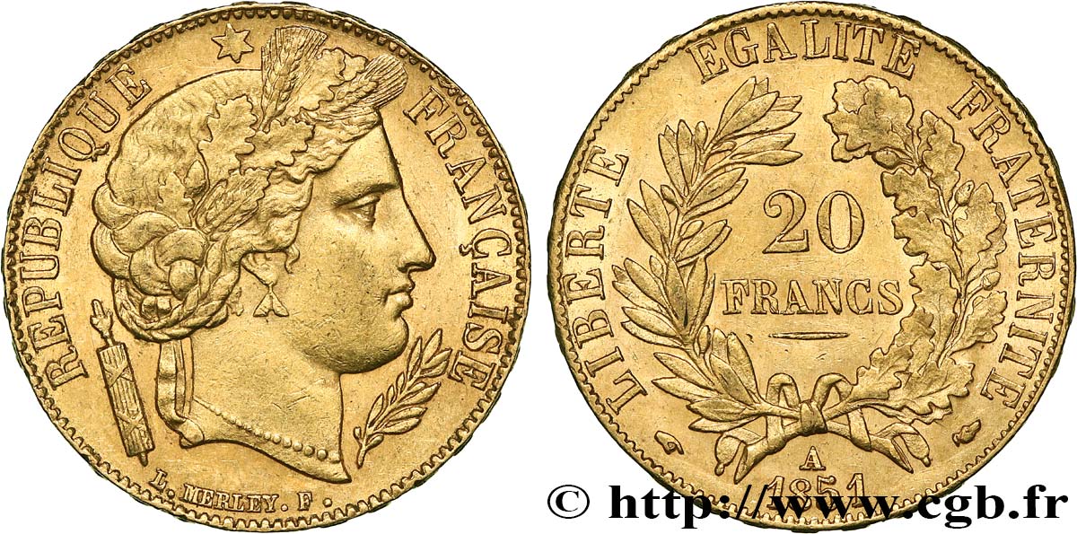 20 francs or Cérès 1851 Paris F.529/4 VZ58 