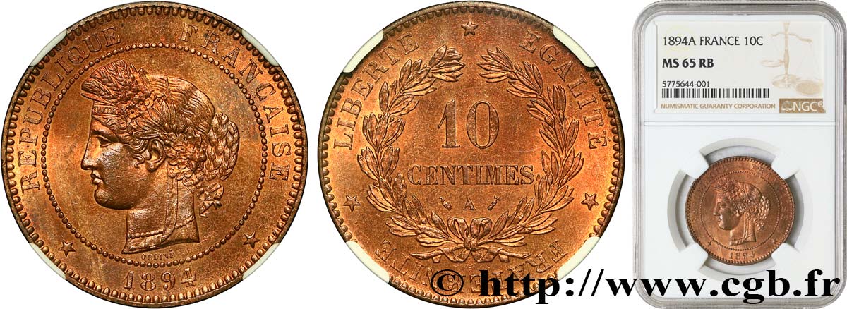 10 centimes Cérès 1894 Paris F.135/39 ST65 NGC