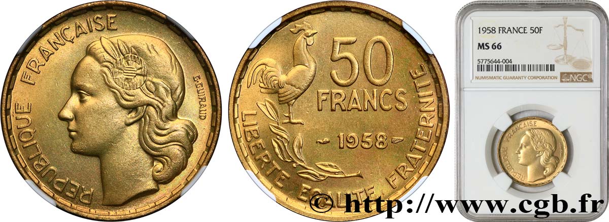 50 Francs Guiraud 1958 Paris F.425/14 MS66 NGC